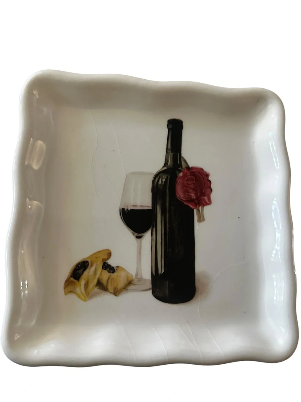 Effetti Ceramic Wine Bottle & Glass Square Serving Dishes - White